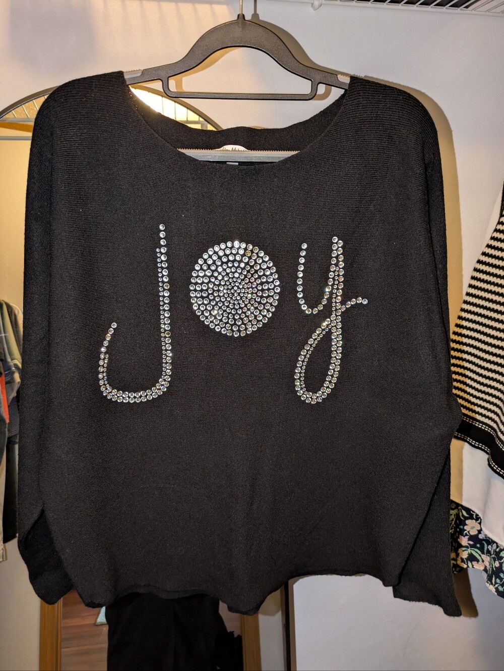 Black Rhinestone 'Joy' Sweater - Women's